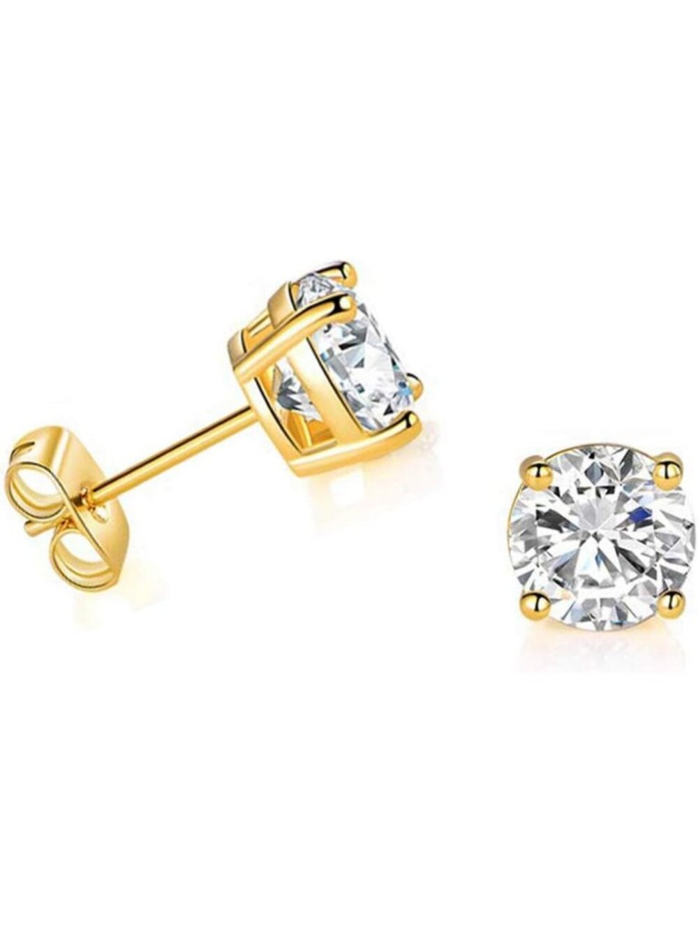 Elegant 14K Yellow Gold Round CZ Stud Earrings with Push Backs - Timeless